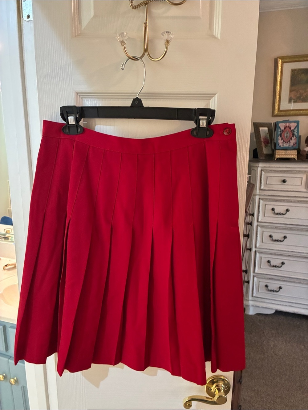 Vintage Preston & York 200% Pure Wool Red Pleated Skirt SZ 14 (30” waist)